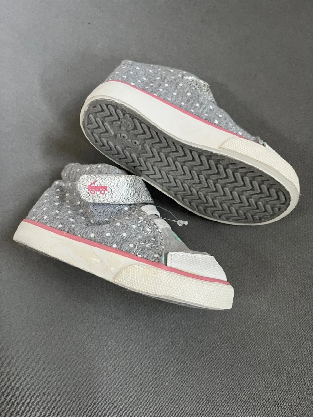 Kids' Grey High-Top Sneakers with Mint Lining and Pink Accent
